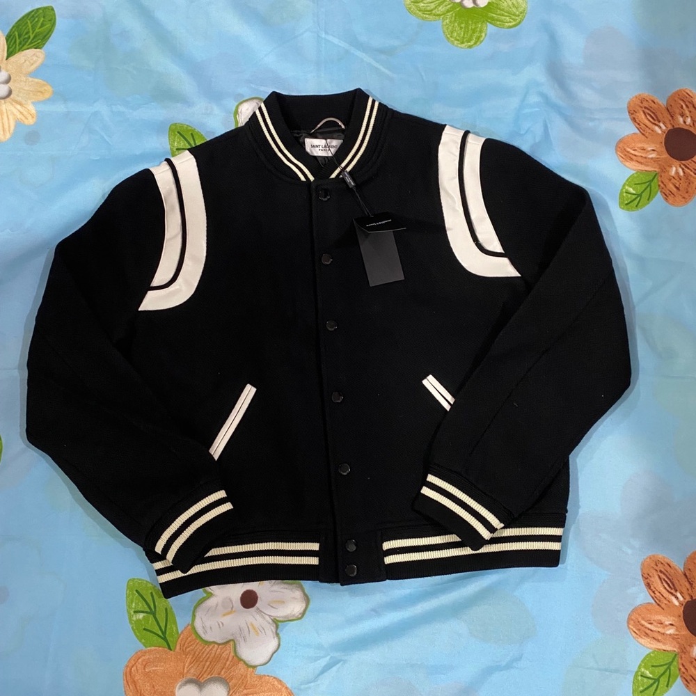 Saint Laurent Black & White Wool Varsity Jacket
